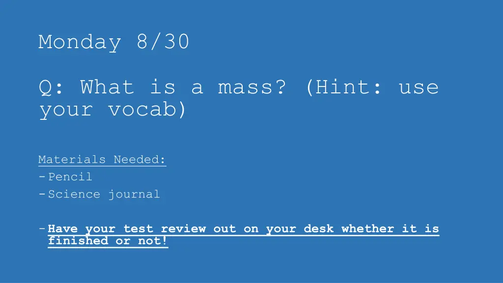 monday 8 30