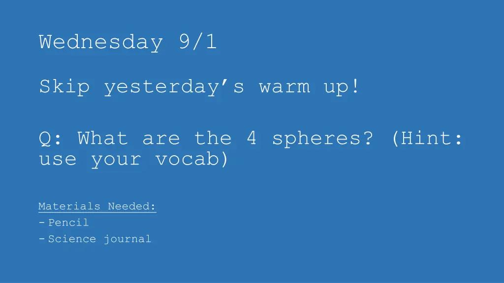 wednesday 9 1