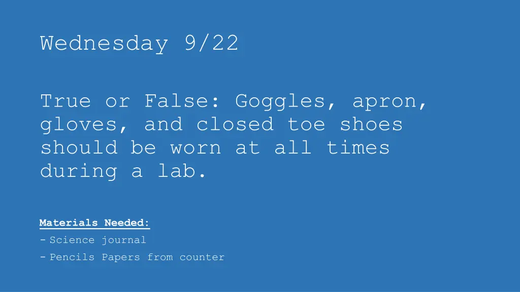 wednesday 9 22