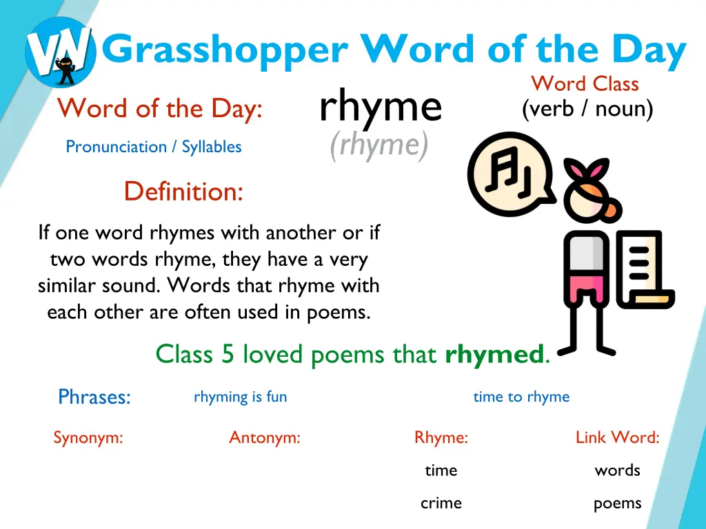 grasshopper word of the day rhyme rhyme