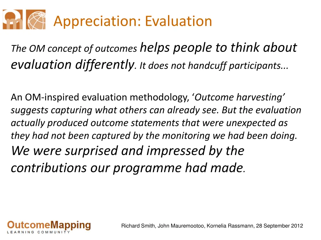 appreciation evaluation
