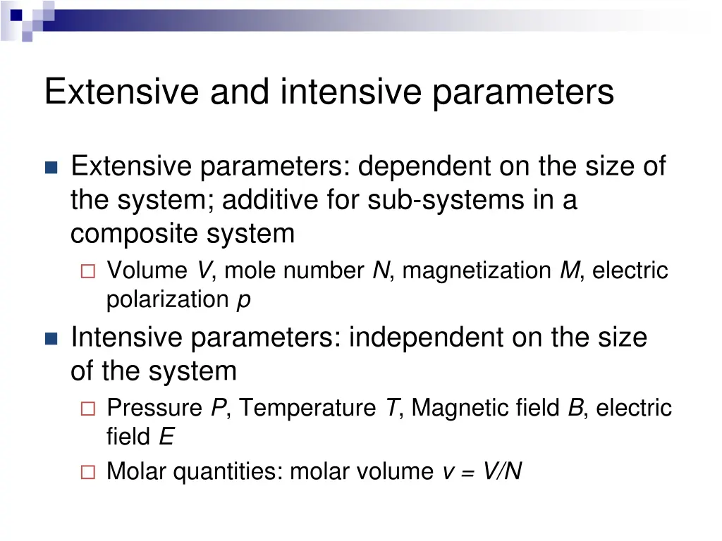 extensive and intensive parameters