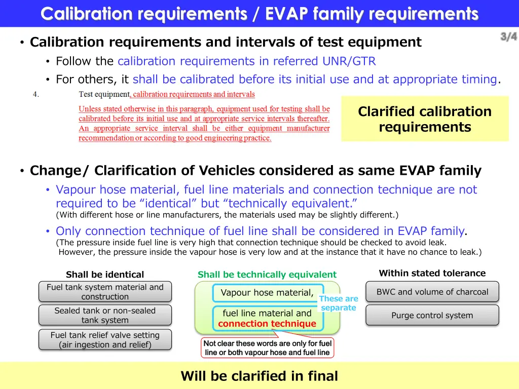 calibration requirements evap family requirements