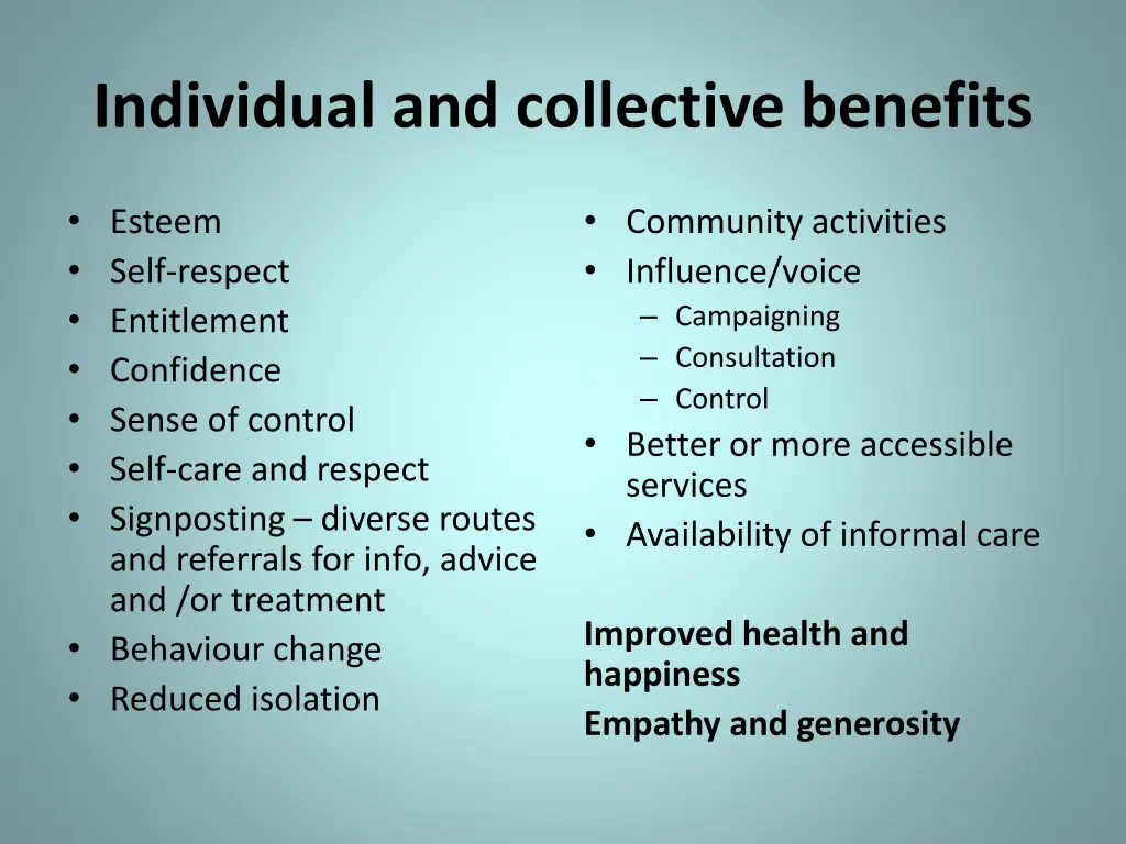 individual and collective benefits