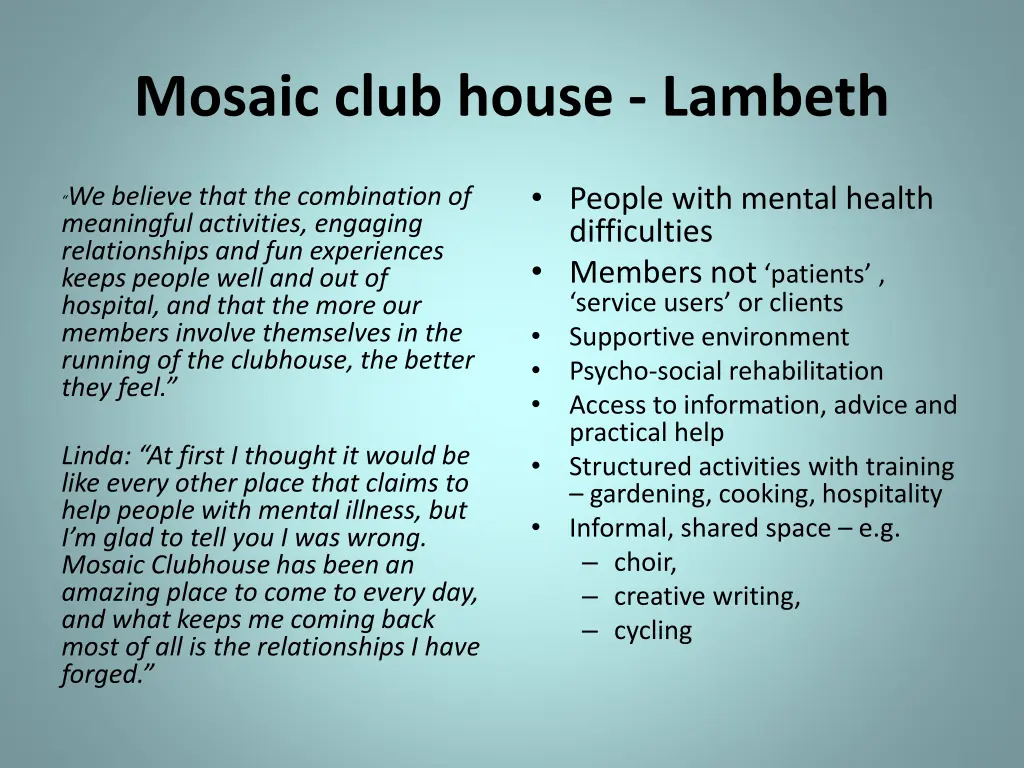mosaic club house lambeth
