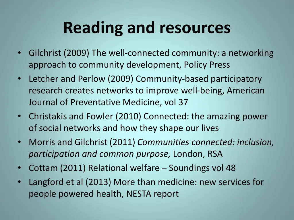reading and resources