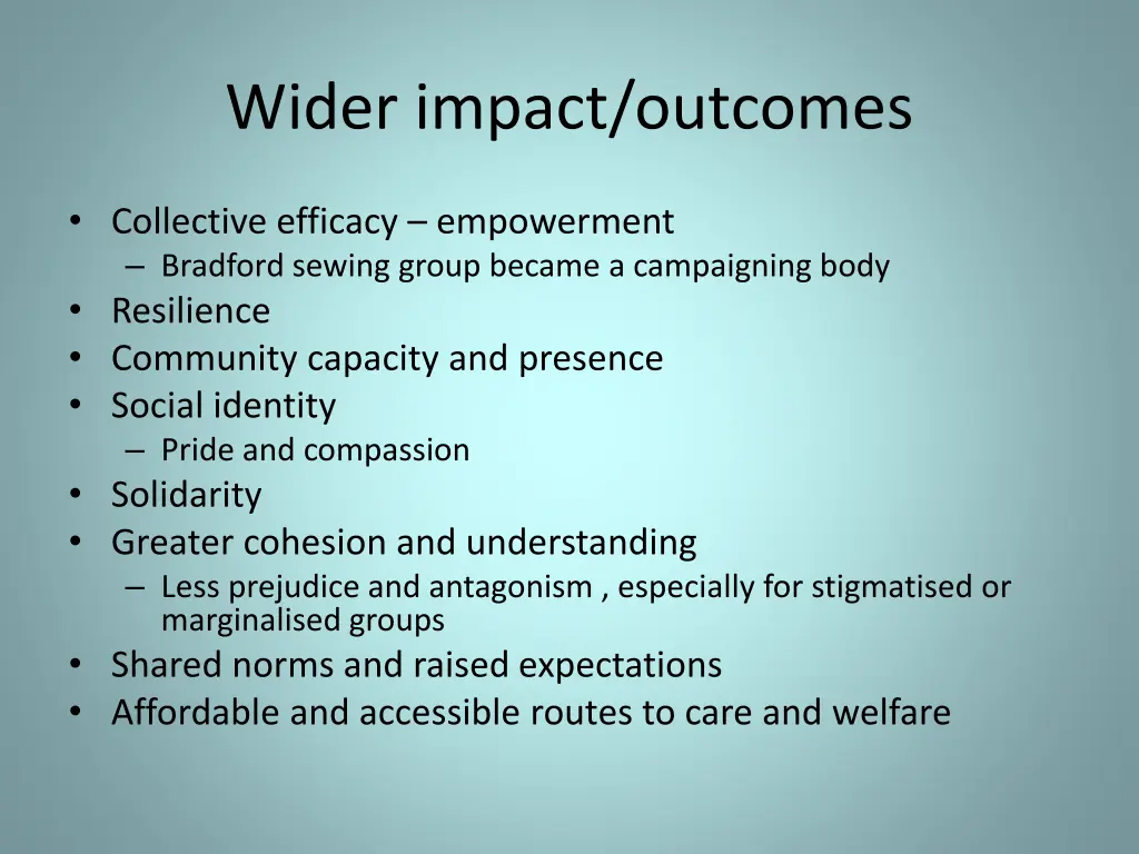 wider impact outcomes