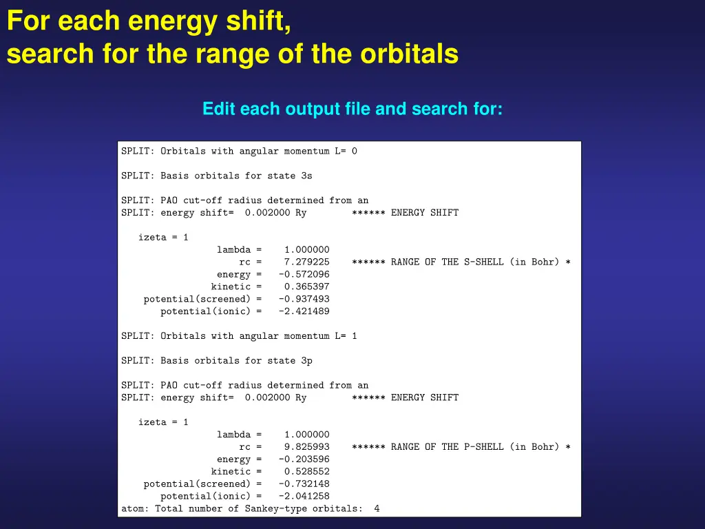 for each energy shift search for the range