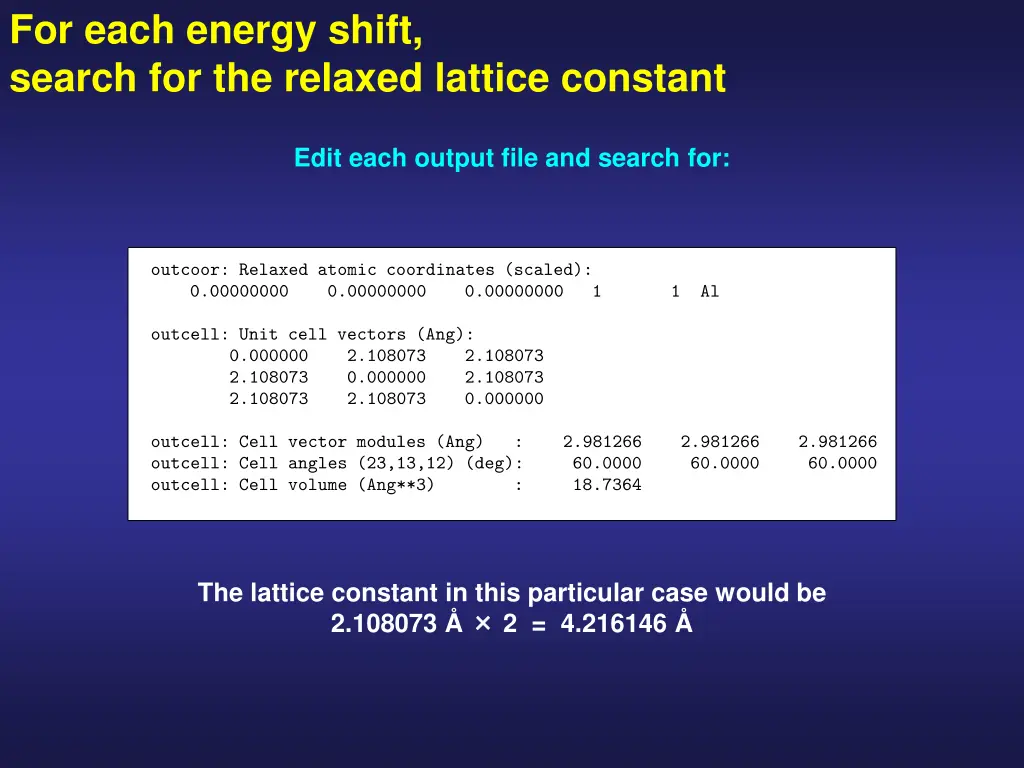 for each energy shift search for the relaxed