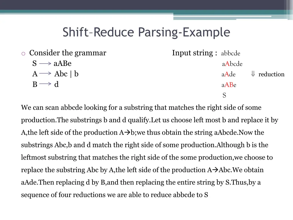 shift reduce parsing example