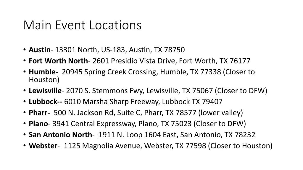 main event locations