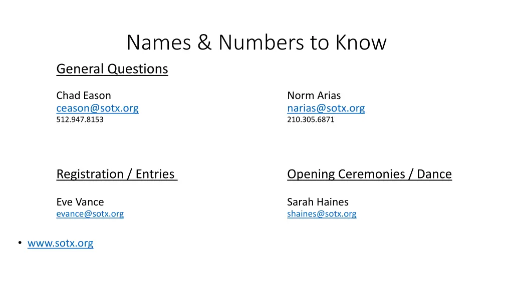 names numbers to know general questions