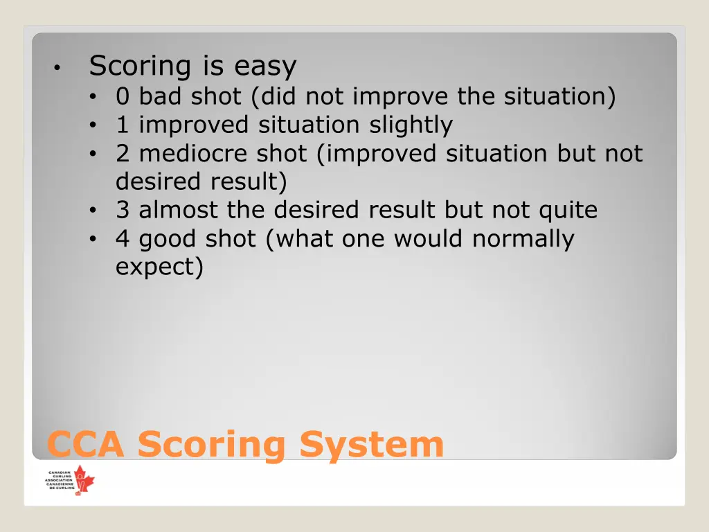 scoring is easy 0 bad shot did not improve