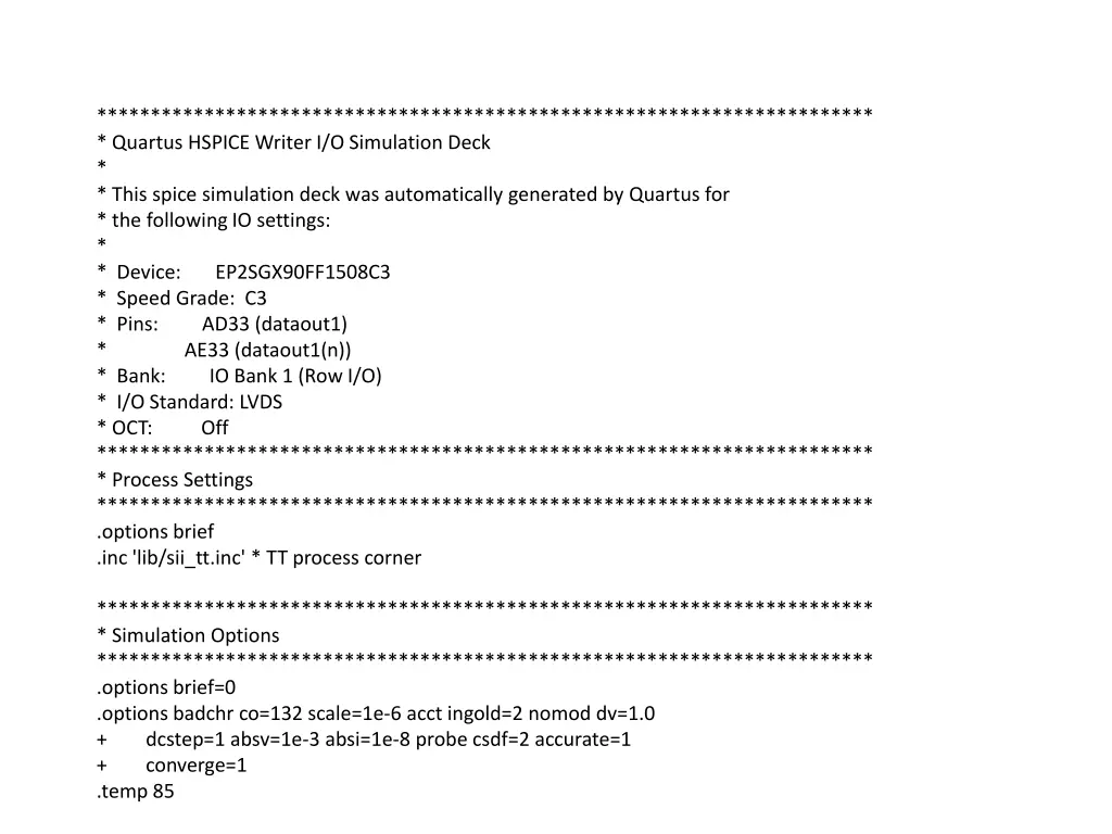 quartus hspice writer i o simulation deck this