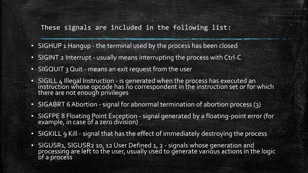these signals are included in the following list