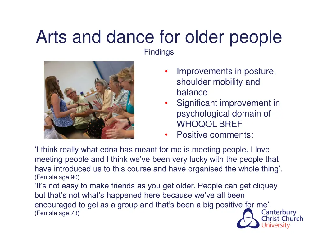 arts and dance for older people findings