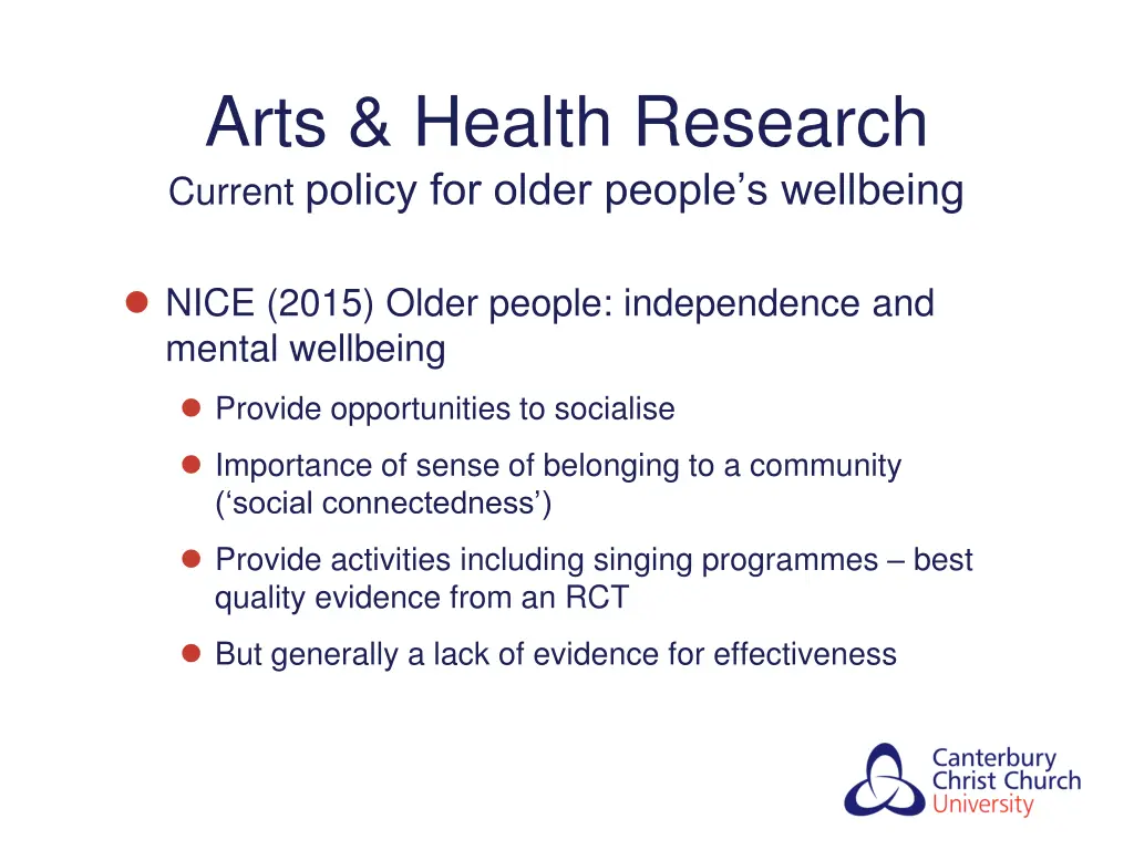 arts health research current policy for older