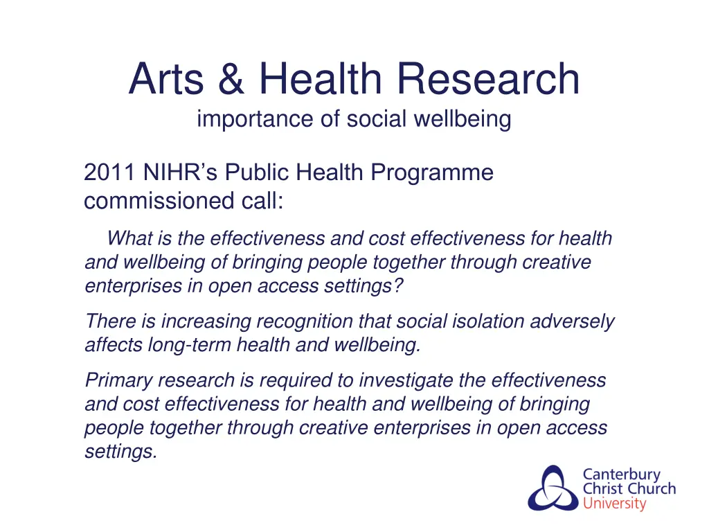 arts health research importance of social