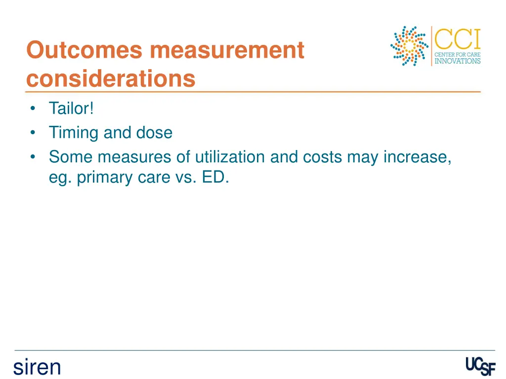 outcomes measurement considerations
