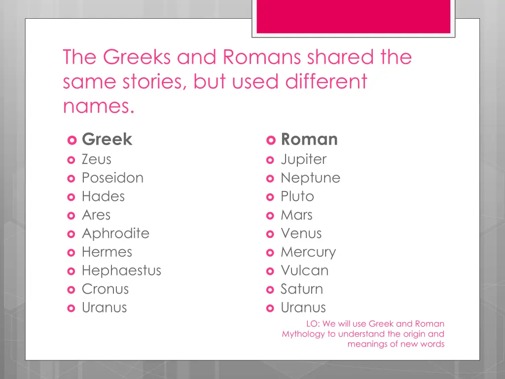 the greeks and romans shared the same stories