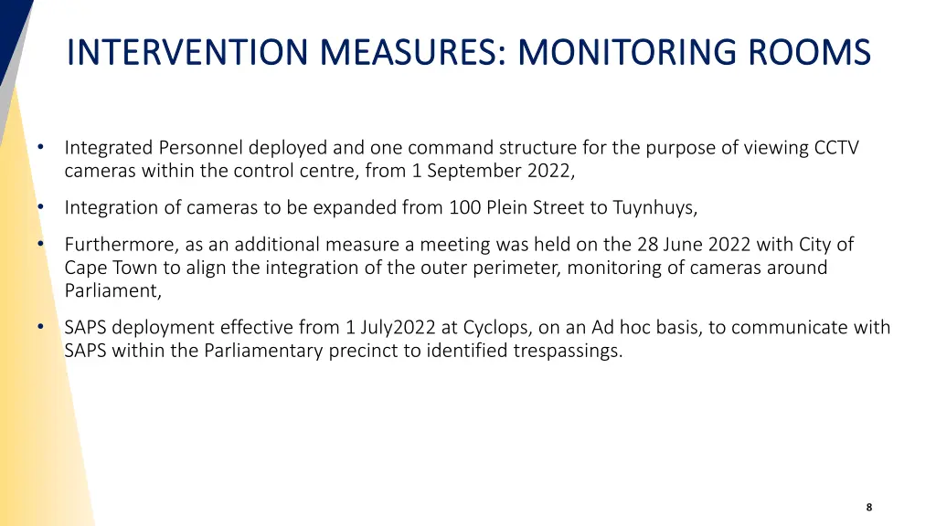intervention measures monitoring rooms