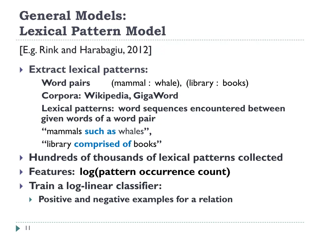 general models lexical pattern model e g rink