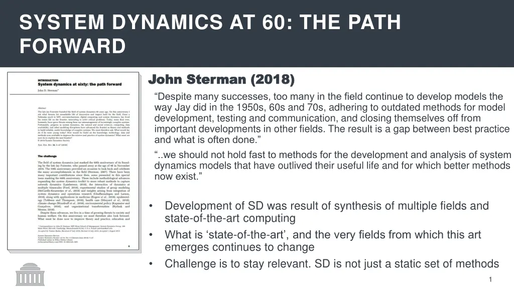 system dynamics at 60 the path forward