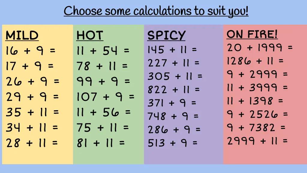 choose some calculations to suit you choose some