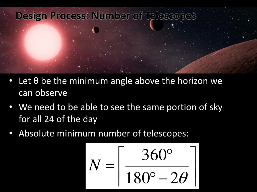 design process number of telescopes