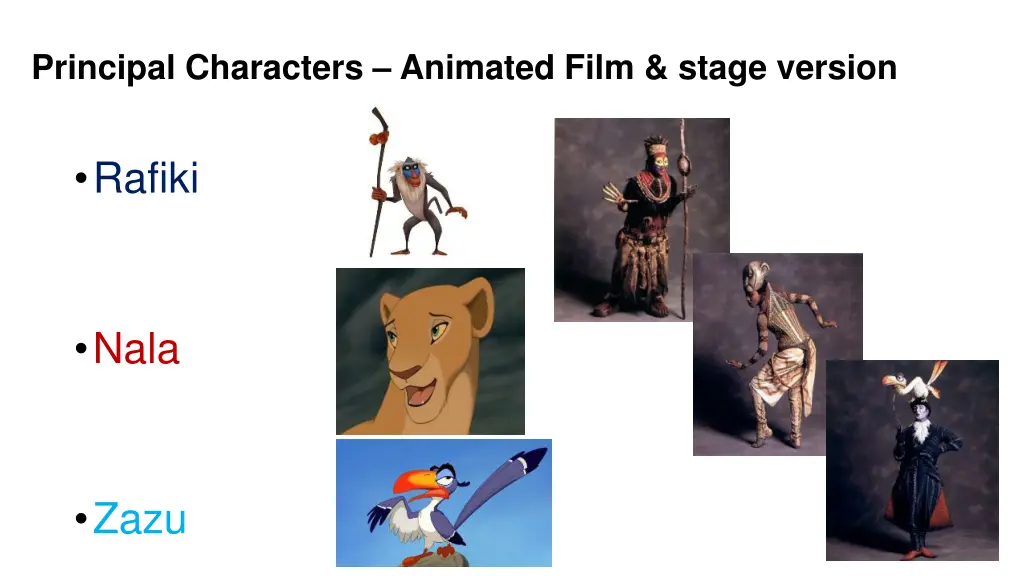 principal characters animated film stage version