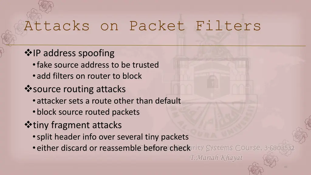 attacks on packet filters