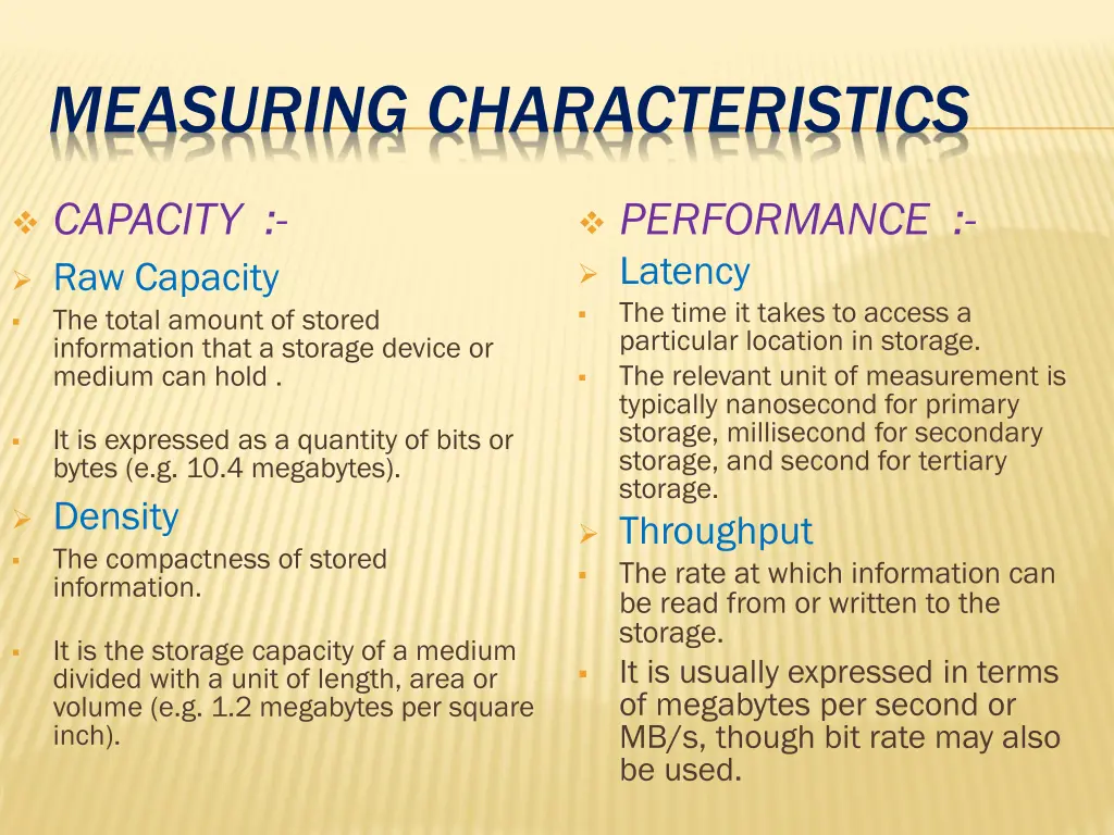 measuring characteristics