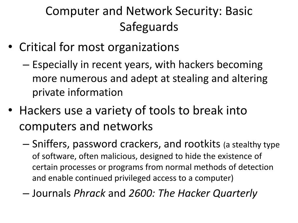 computer and network security basic safeguards