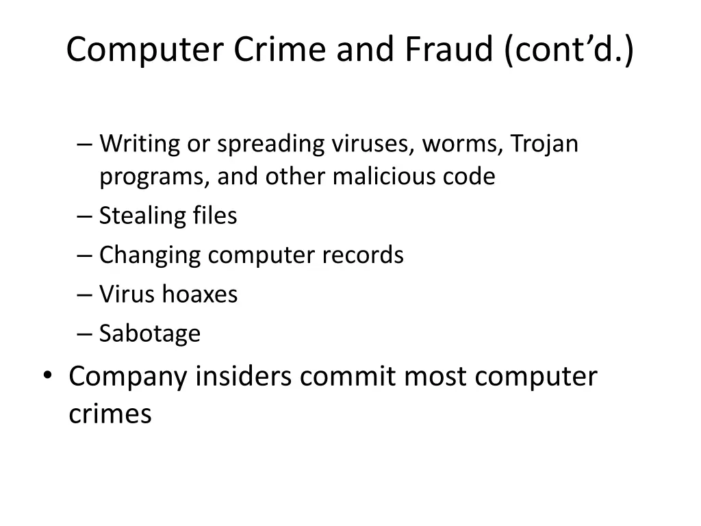computer crime and fraud cont d