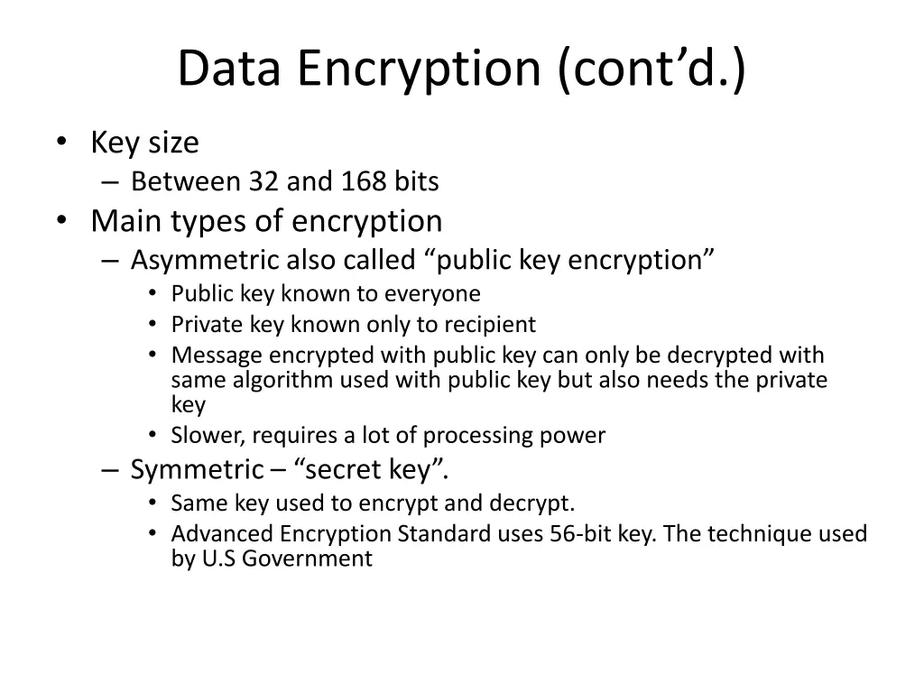 data encryption cont d