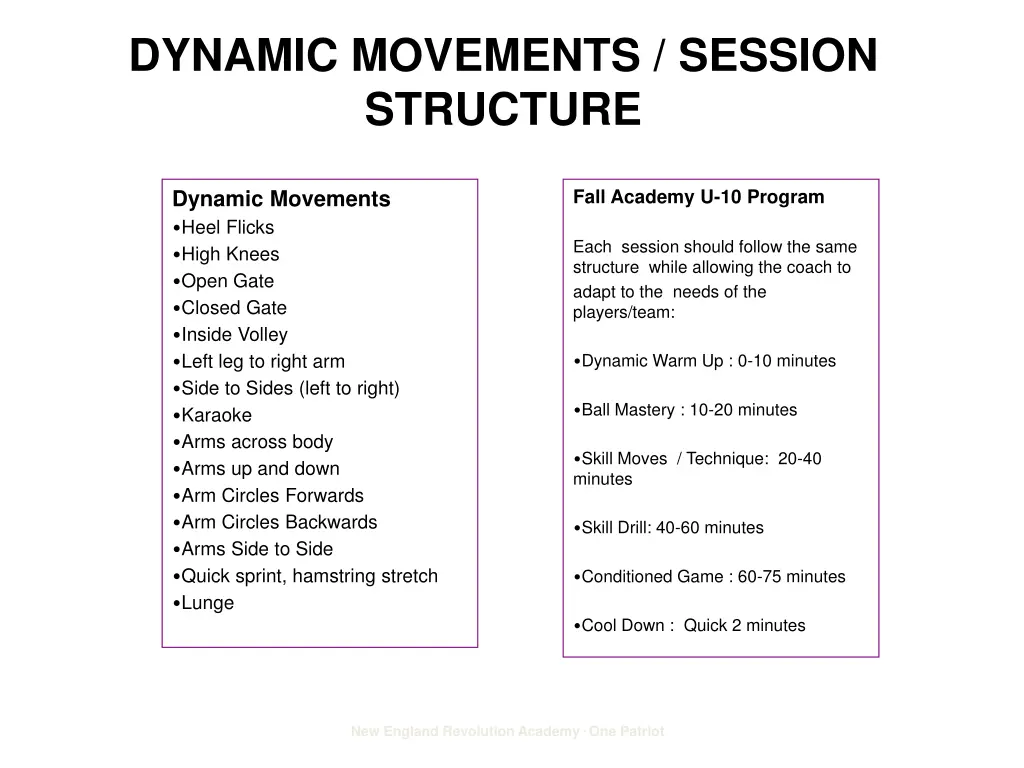 dynamic movements session structure