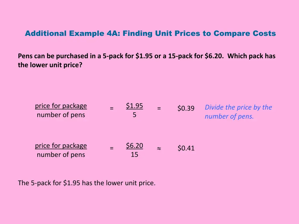 additional example 4a finding unit prices