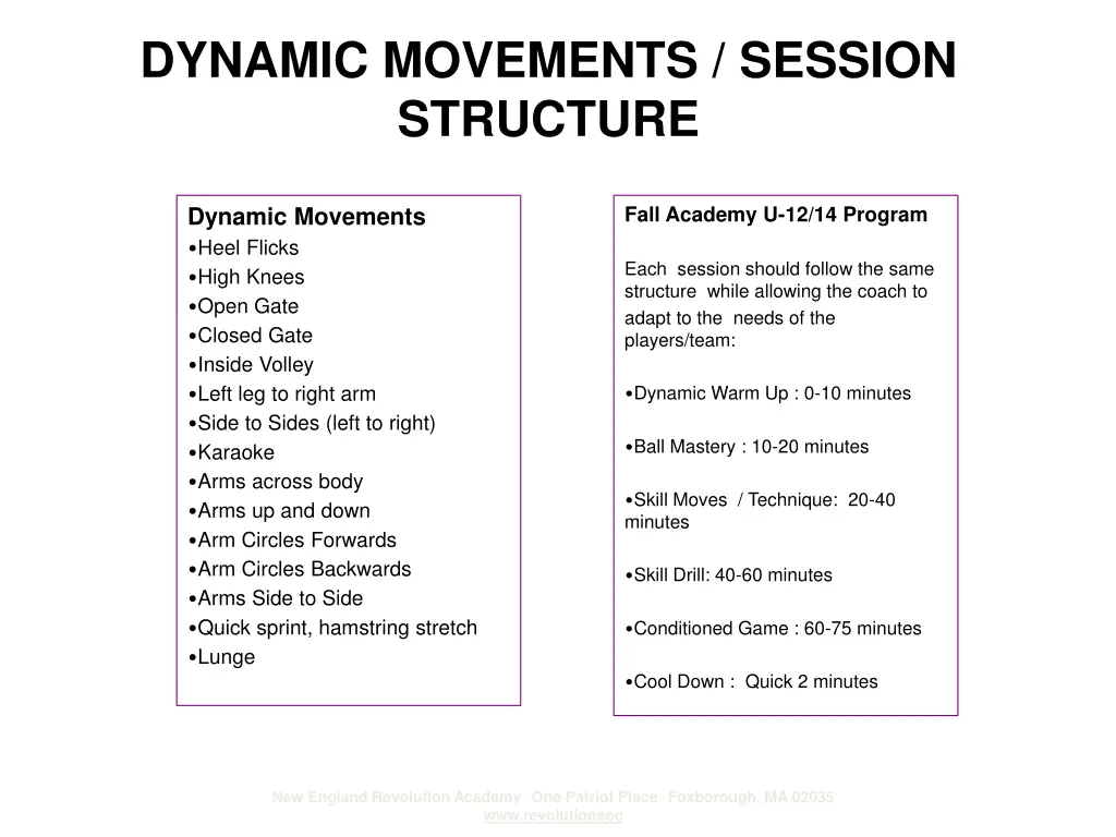 dynamic movements session structure