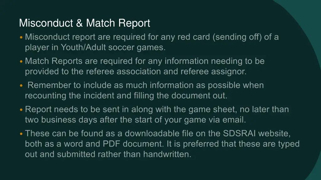 misconduct match report