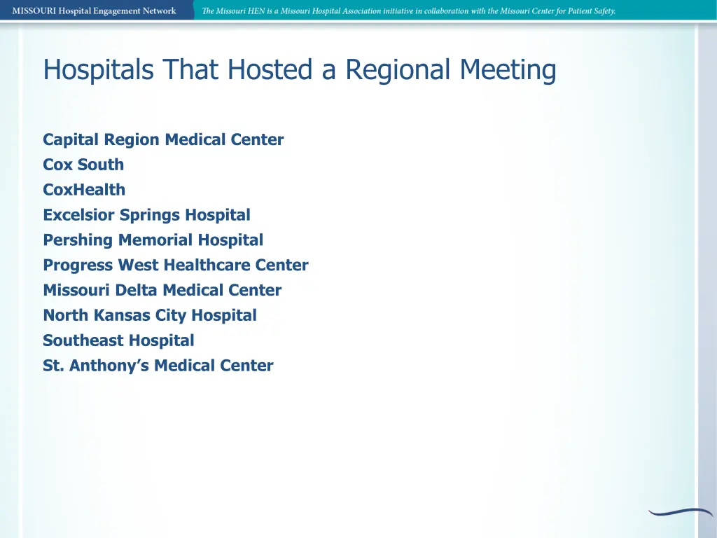 hospitals that hosted a regional meeting
