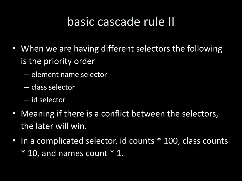 basic cascade rule ii