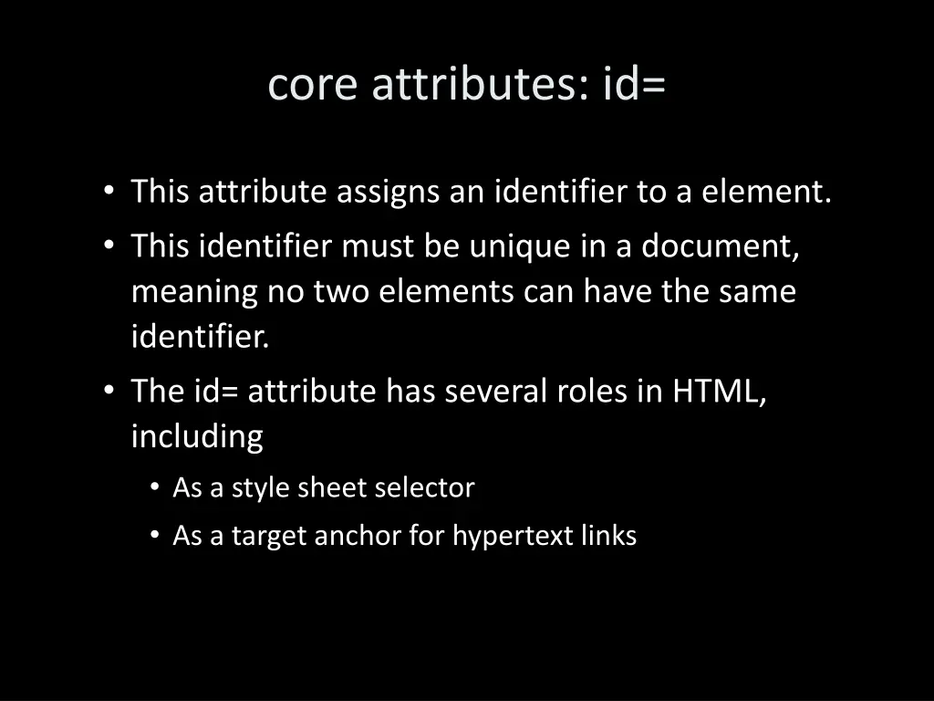 core attributes id