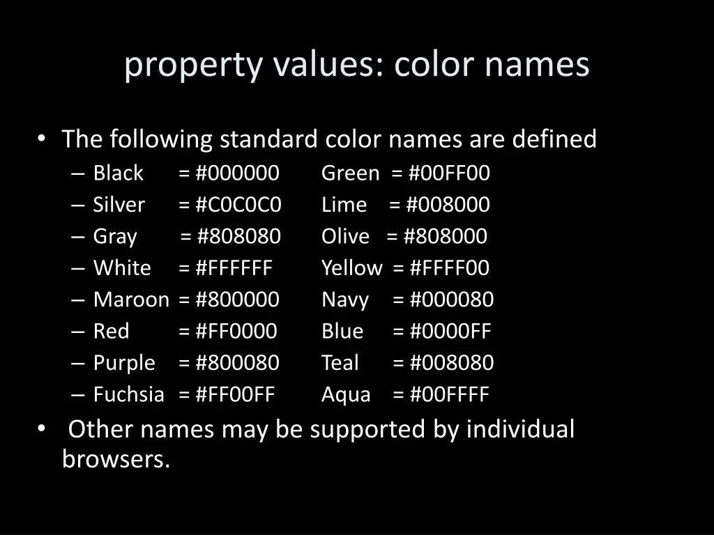 property values color names