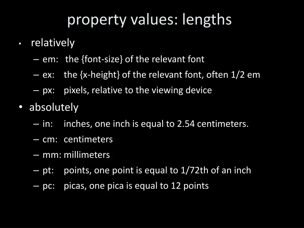 property values lengths