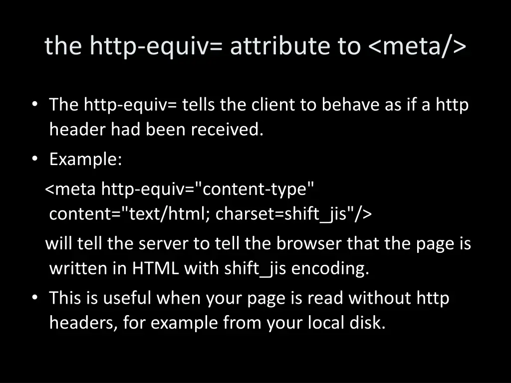 the http equiv attribute to meta
