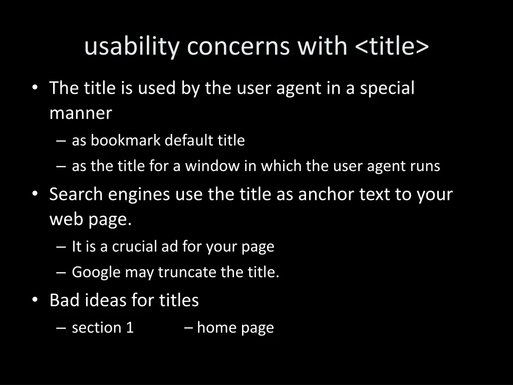 usability concerns with title