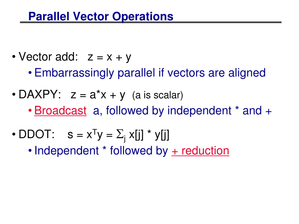 parallel vector operations
