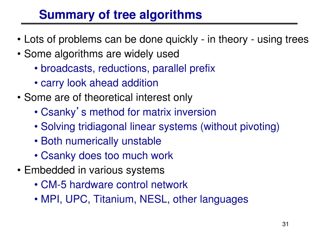 summary of tree algorithms
