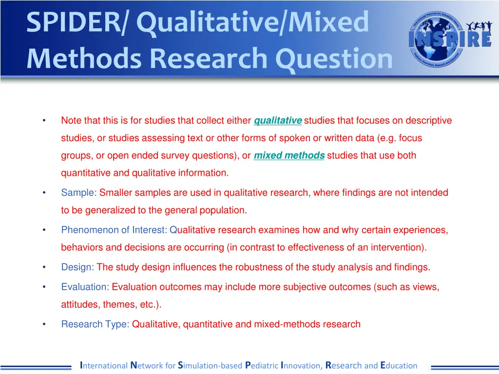 spider qualitative mixed methods research question