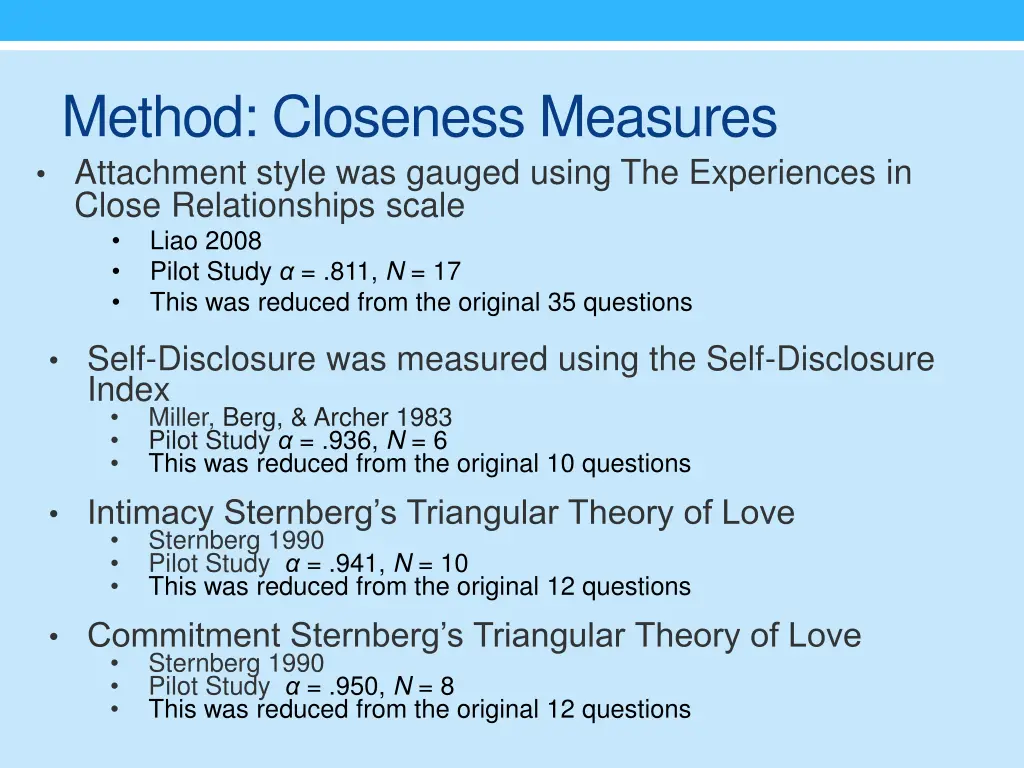 method closeness measures attachment style